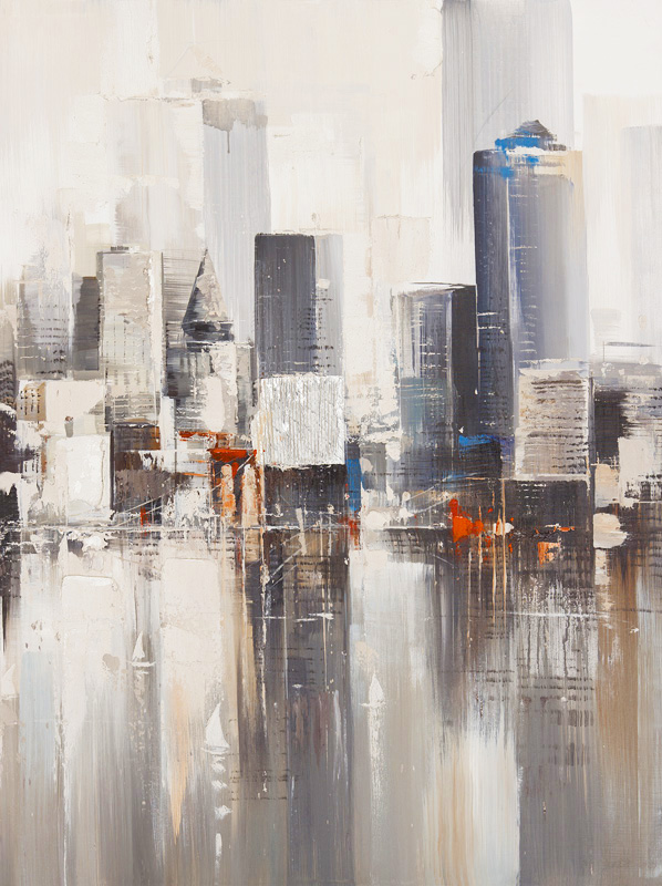 PXYW627 Wall décor art oil on canvas abstact skyline blue brown tones